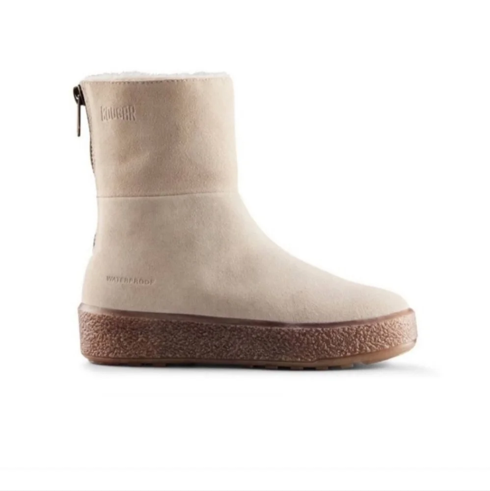 New Free People x Cougar Taupe Suede Leather Cozy Boots Sheep Shearling SZ 9